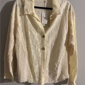 Miss Me Cream Lace Button-Down Shirt